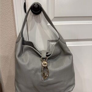 Gray Leather Hobo Bag